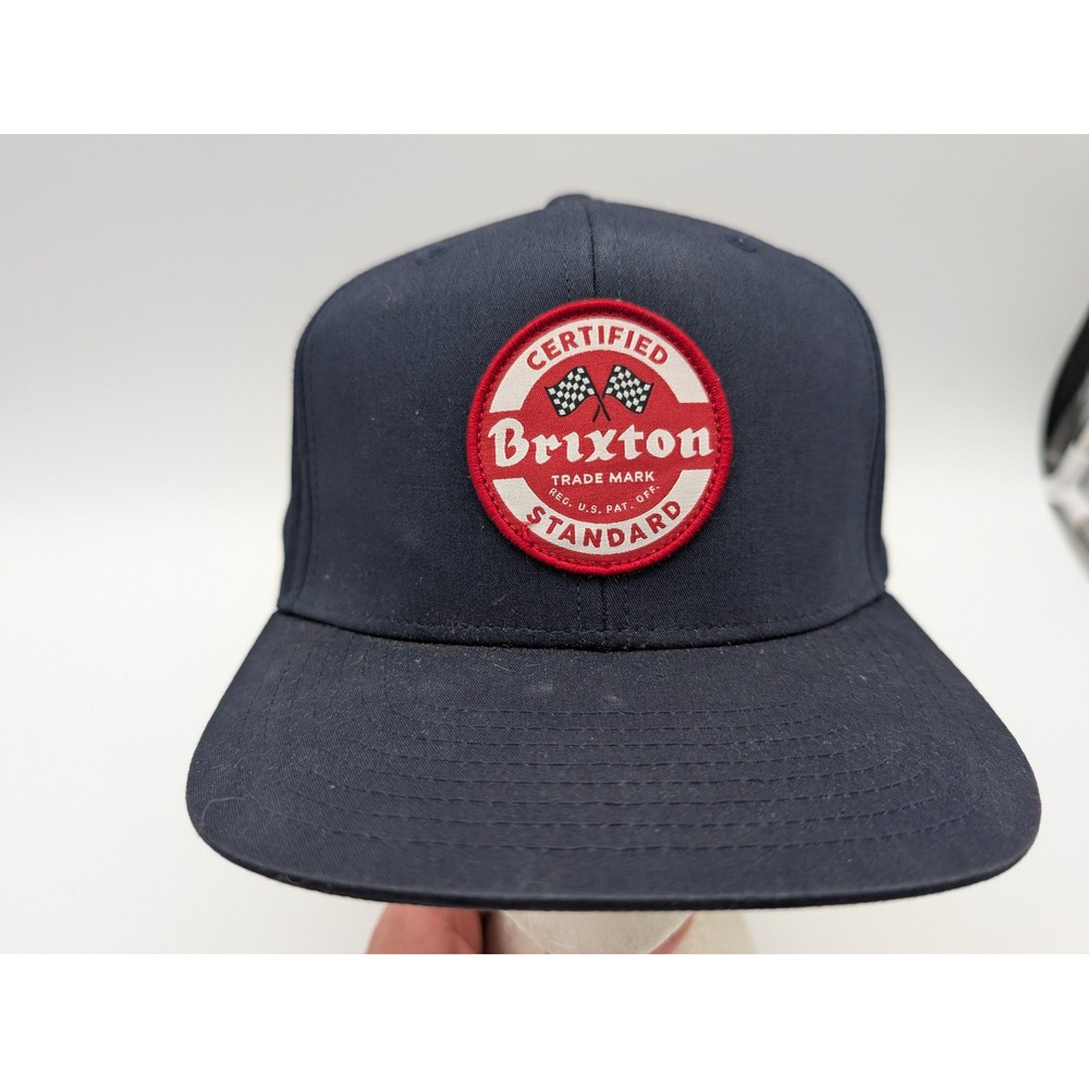 Brixton Mens Certified Standard Snapback Hat Navy Blue Racing Flag Patch Cap